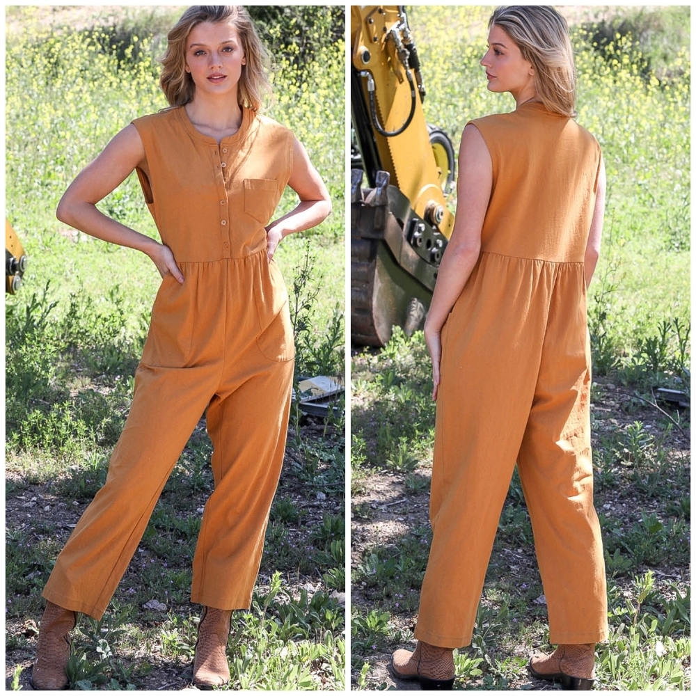 VERY J Boho Chic Dark Mustard Relaxed Fit Jumpsuit - Picture 3 of 6